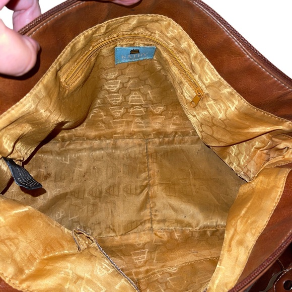 Kathy Van Zeeland Handbag Beown Faux Leather Zip Close Double Straps - Picture 10 of 12